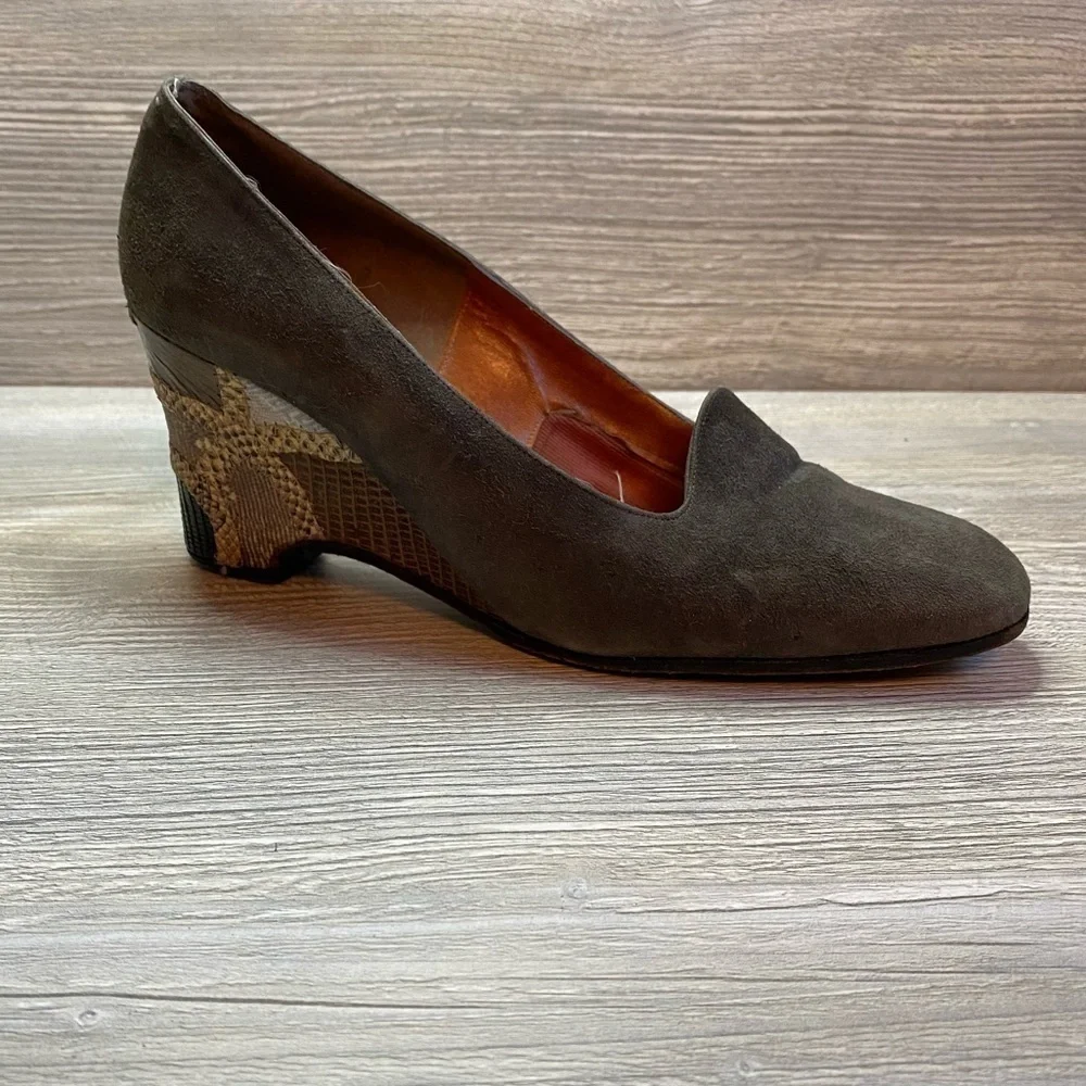 Vintage Joseph suede leather upper lining + sole Patchwork patterned wedge heel